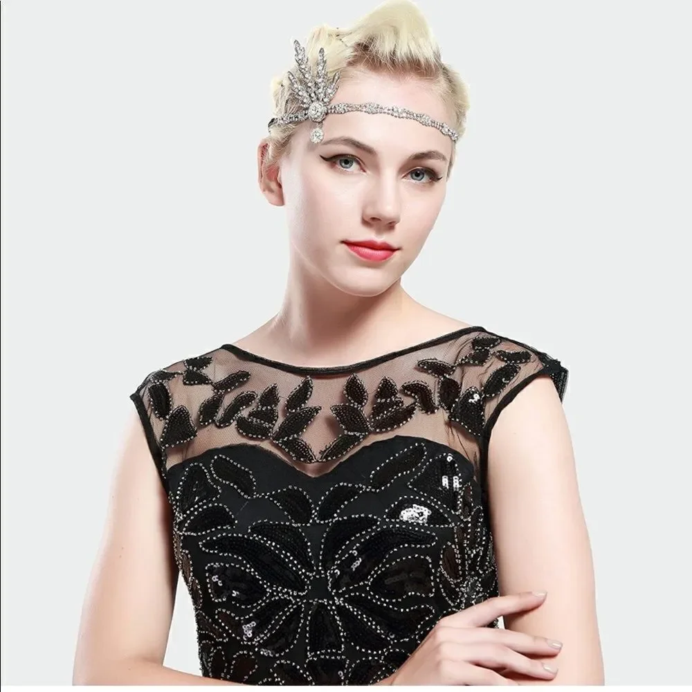 ✨ NWT Art Deco 1920’s Gatsby Flapper Crystal Rhinestone & Pearl, Silver …